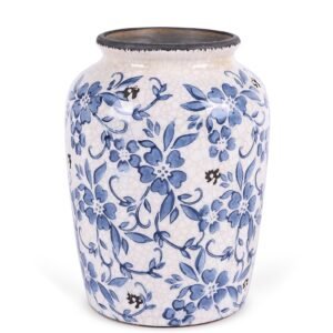 orenm Vintage Blue and White Vase Rustic Chinoiserie Ceramic Vase