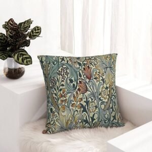 William Morris Inspired Abstract Vintage Floral Design Throw Pillow